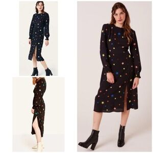 EUC Nobody’s Child Black Star Celestial Stars Colorful Star Georgie Midi Dress 8